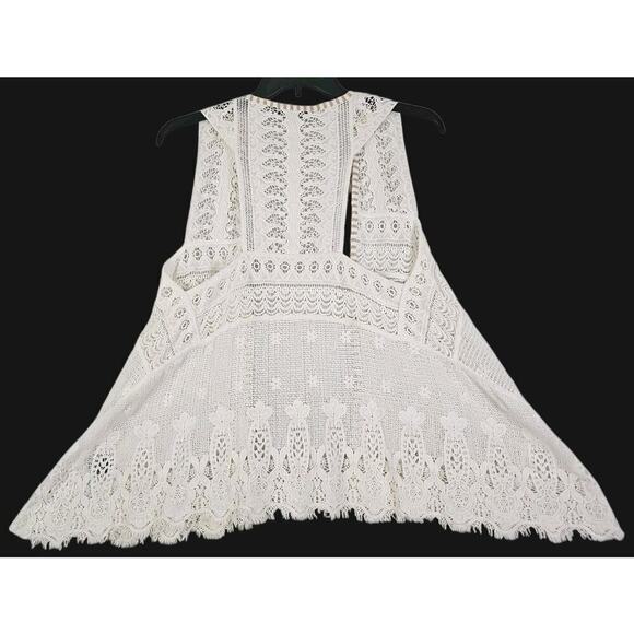 BKE Boutique~Woman Size L~White Crochet Lace Antique Open Front Vest Fringe Boho - Picture 6 of 14